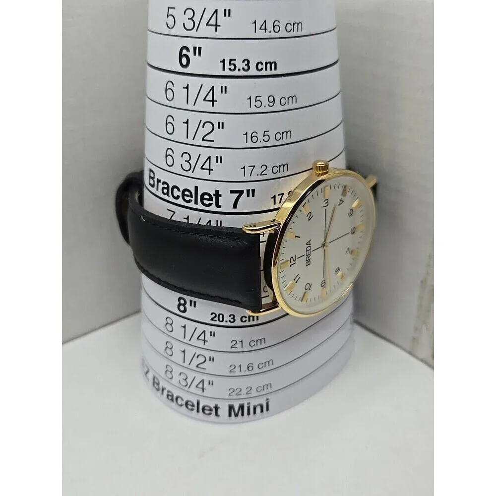 Breda Gold White Dial Quartz Unisex Watch Black Leather Strap New Battery Dallas